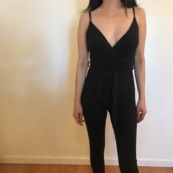 Kourt Black Surplice Tie Waist Jumpsuit - Picture 5 of 8